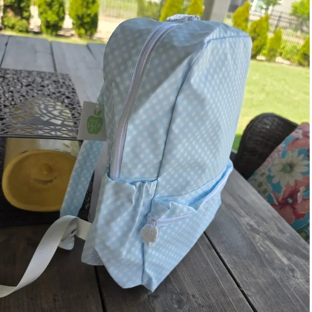 New apple of my Isa gingham Blue backpack / wipeable / drink holder